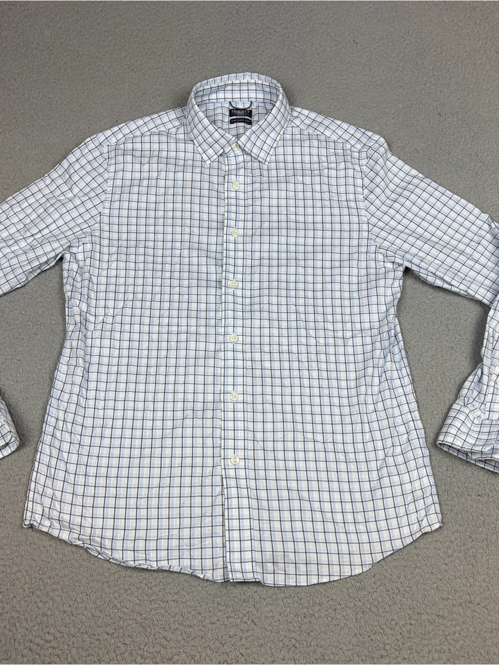 Faherty Reserve Movement Shirt Men's M White & Blue Windowpane Button-Up Stretch